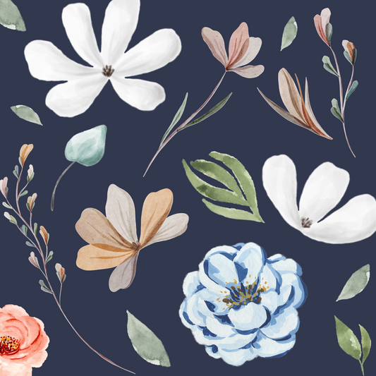 Floral Blank Greeting Card - Navy